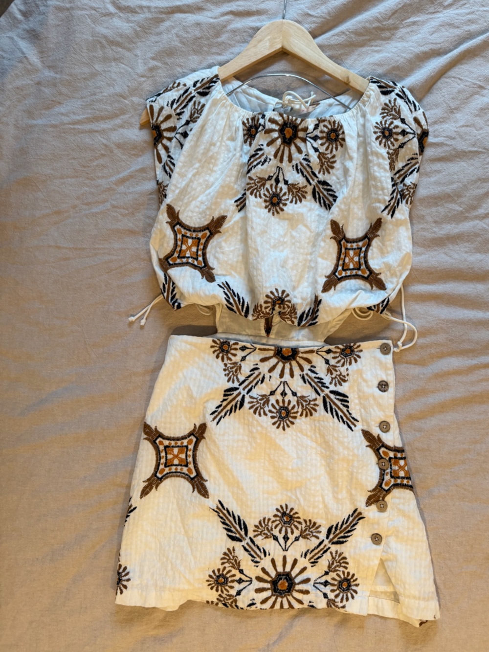 Free People Sardinia Sundress Cream with Brown Floral Embroidery NWT 4